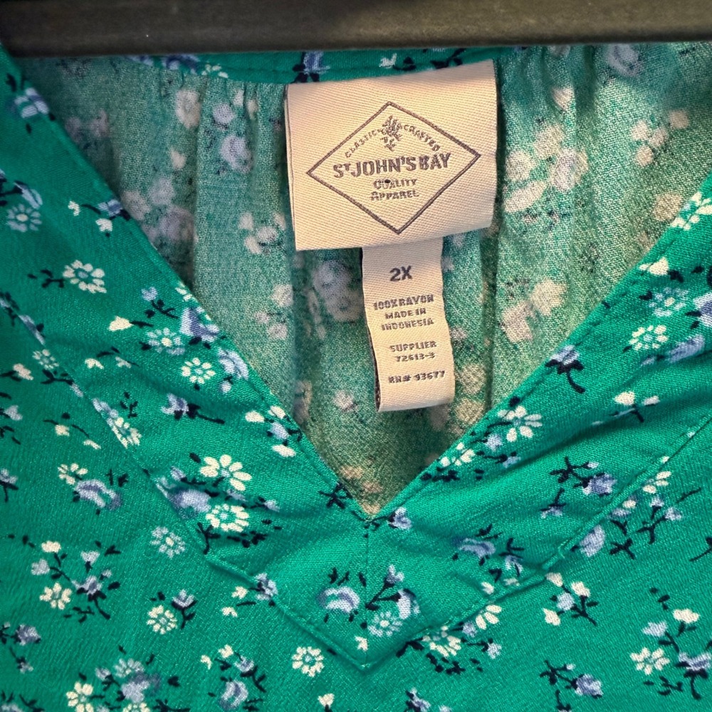 Green Ditsy Floral Long Sleeve Blouse Cottagecore Boho Spring Fall Plus Size 2X - Picture 2 of 7
